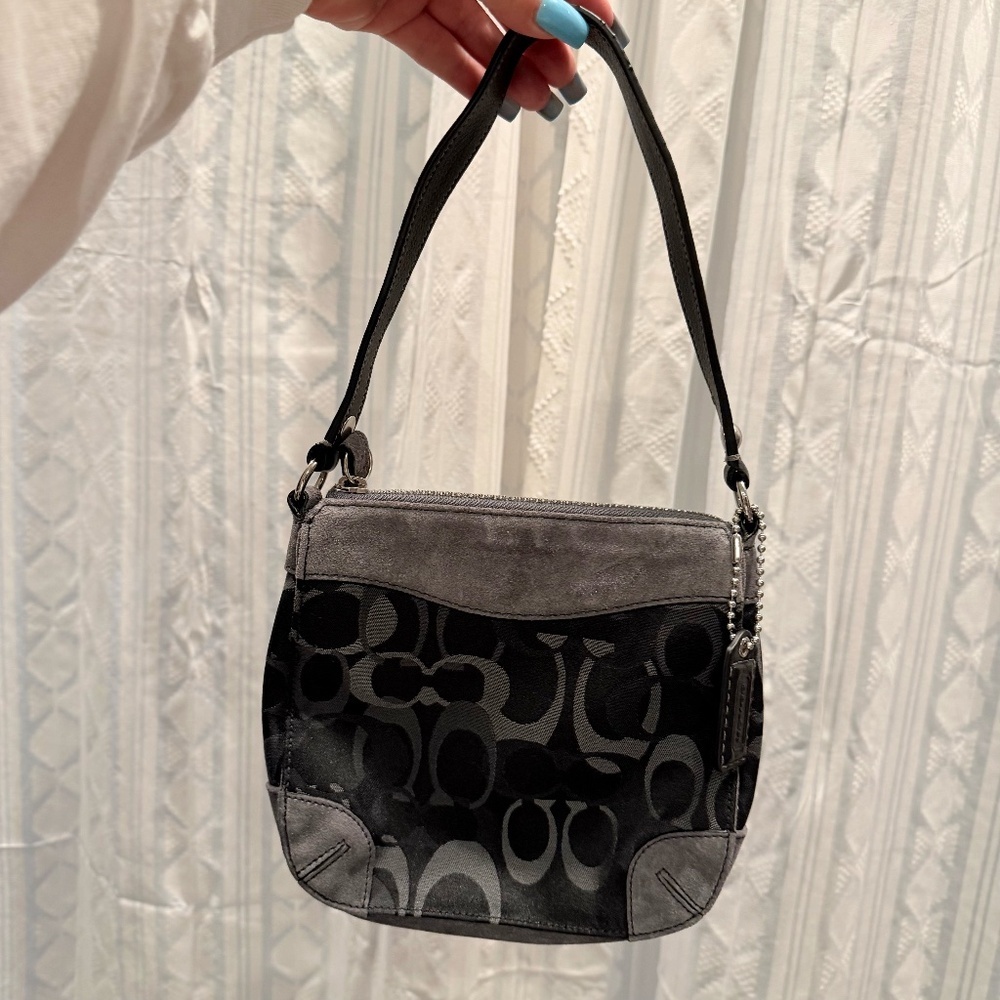 Y2K Vintage Coach Chelsea Optic Black & Grey Suede/Canvas Purse D04U7034